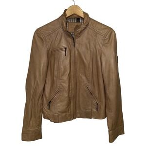 Tan Lamb leather Luxury‎ Leather Moto Jacket Women's Size 6